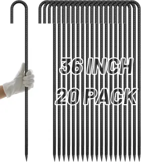 Aagut 760941753952 20 Pack Rebar Stakes J Hook 36 20pcs-black J-36inch- 1/2 Inch