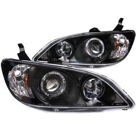 Anzo 810169014257 2004-2005 Honda Civic Projector Headlights With Halo Black