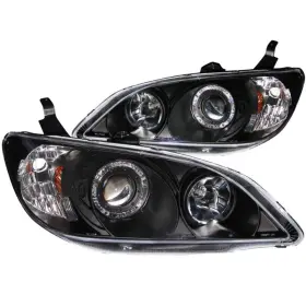 Anzo 810169014257 2004-2005 Honda Civic Projector Headlights With Halo Black