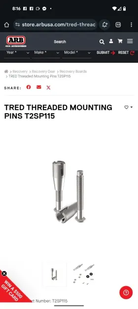 T2sp115 Arb 4x Tred 4.5in Threaded Mounting Pins - Silver