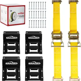 Wt-008 Autofonder Wheel Chock Tie Down Kit 4 500lb Break Strength Heavy 2 Inch X9 Yellow-black