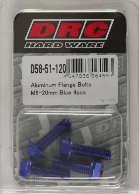 D58-51-120 Drc Hard Ware Aluminum Flange Bolts M6 X 20mm Blue 4-pack