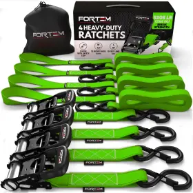 Fortem 819853025296 Ratchet Tie Down Straps 5208lb Break Breaking Strength Green