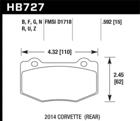 Hawk Performance 840653080352 2014 Chevrolet Corvette Pc Rear Brake Pads