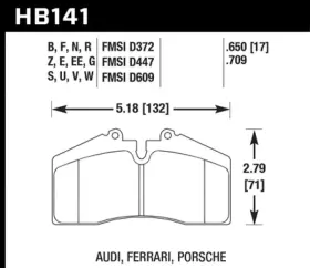 Hb141d.650 Hawk Performance Fits Porsche 911/928/944/968 Front Brake Pads Hb141d.650 Hawk Performance Fits Porsche 911/928/944/968 Front Brake Pads