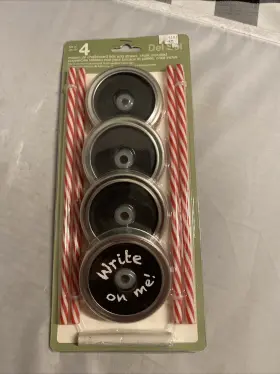 Home Essentials 786460098503 New 4 Pack Of Chalkboard Mason Jar Lids With Red Striped Straws