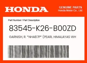 83545-k26-b00zd Honda Genuine Garnish R. Nha87p Pearl Himalayas White -