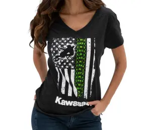 K0112592bkxl Kawasaki Motorcycle Flag V-neck Womens Tee