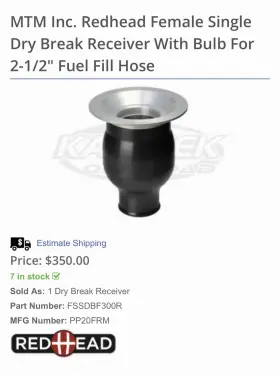 Fssdbf300r Mtm Redhead Female Single Dry Break Receiver With Bulb For 2-1/2 Inch Fuel Fill Hose