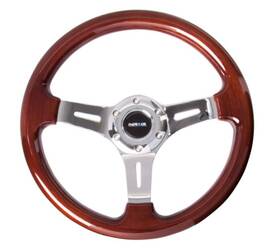 Nrg 840301211497 Classic Wood Grain Steering Wheel 330mm With Chrome 3-spoke Center
