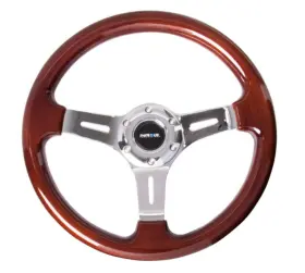 Nrg 840301211497 Classic Wood Grain Steering Wheel 330mm With Chrome 3-spoke Center