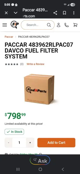 483962rlpac07 Paccar New Genuine Davco Fuel Filter System