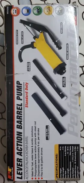 W54269 Performance Tool Lever Action Barrel Pump Yellow Gen. Purp. Action. Open Box