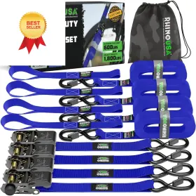 Ratchet-4pk-blue Rhino Usa Ratchet Straps Tie Downs 4-pack - 1 Inch X 15 1in 15ft Blue