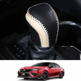 100245 Rifoda For Camry Leather Gear Shift Knob Cover Trims Black With Beige