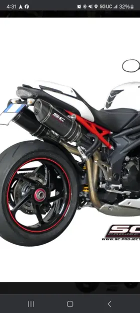 T05-25c Sc Project Dual Oval High Mount Exhaust - Triumph Speed Triple 2011-2015