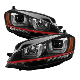 Spyder 847245080592 Volkswagen Golf Vii 14-16 Projector Headlights Drl Led Red Stripe Blk Pro