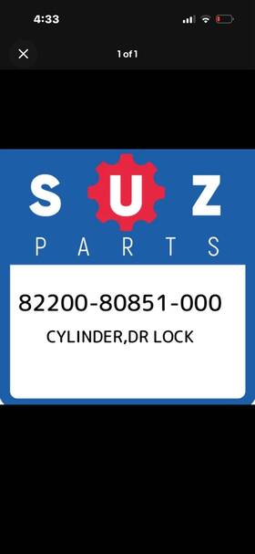 Suzuki 8220080851000 82200-80851-000 Cylinder Dr Lock New Genuine Oem Part