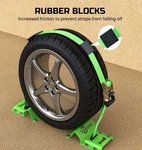 Wheel Chock Tie-down Kit With Rubber Blocks, (4,500LB Break Strength) 2 Pack Open. Price: $25.00.