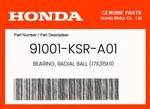 Honda Genuine Bearing, Radial Ball (17X36X10 91001-KSR-A01 New. Price: $13.88.