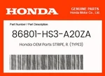 Honda Genuine Stripe, R. (TYPE3) 86801-HS3-A20ZA New. Price: $15.59.