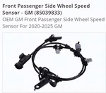 Oem Front Abs Wheel Speed Sensor # 85039833 - Cadillac, Chevrolet, Gmc New. Price: $23.55.