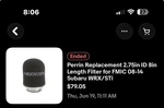 Perrin Replacement 2.75" Foam Air Filter For 2008-2021 Wrx/sti Intake New. Price: $70.00.