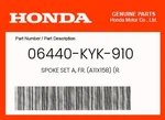 Honda Genuine Spoke Set A, Fr. (A11X158) (r. 06440-KYK-910 New. Price: $5.56.