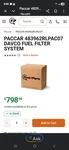 New Genuine Paccar Davco Fuel Filter System. Price: $650.00.