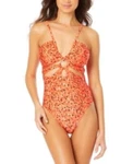 California Waves Juniors Printed V-neck One-piece Swimsuit Color Coral Dot Sz New. Price: $23.00.