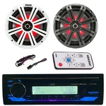 Marine Bluetooth Radio, 2X Kicker 8" Speakers W/ Led Grilles, Controller New. Price: $414.49.