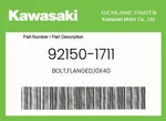 Kawasaki Genuine BOLT,FLANGED,10X40 92150-1711 New. Price: $12.07.