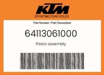 Ktm Genuine Piston Assembly - 64113061000 New. Price: $61.14.